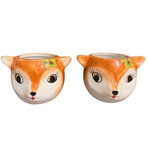 Mr. Christmas Ceramic Reindeer Cups Set of 2 Vintage Style Nostalgic Holiday